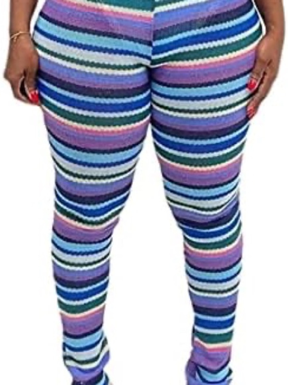Striped Crochet Knit Flared Pants - Blue, Purple & Mint